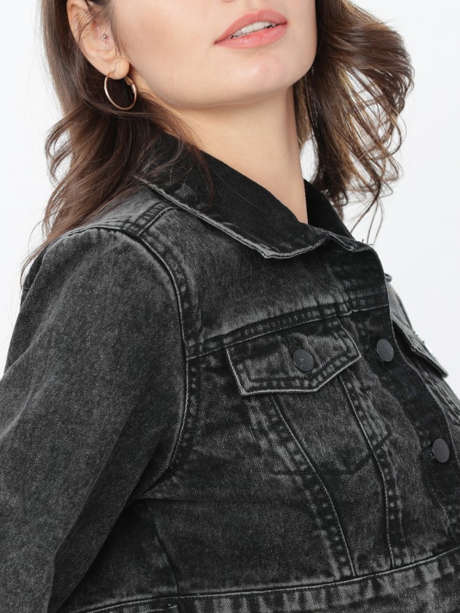 Womens black denim on sale jacket